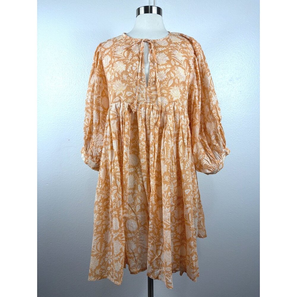 Daughter of India Kyra Mini Dress Tangerine Floral XL Boho Cotton NWOT - Picture 3 of 16